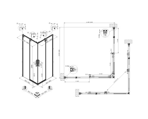 Душевой уголок Vincea Ultima VSS-7UL1010CLGM 100x100 см, профиль вороненая сталь, стекло прозрачное