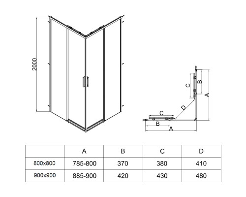 Душевой уголок Vincea Soft 2 VSS-3SO2900CLB 90x90 см, профиль черный матовый, стекло прозрачное