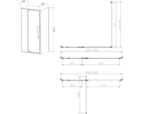 Душевой уголок Vincea Slim-N VSR-4SNP9010CLGM 100x90 см, профиль вороненая сталь, стекло прозрачное