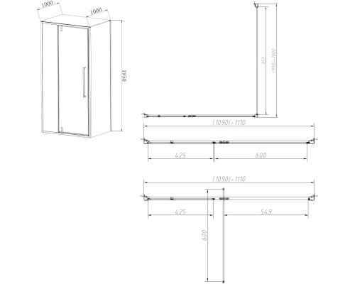 Душевой уголок Vincea Slim-N VSR-4SNP9011CL 110x90 см, профиль хром, стекло прозрачное