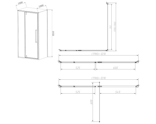Душевой уголок Vincea Slim-N VSR-4SNP1012CLB 120x100 см, профиль черный матовый, стекло прозрачное