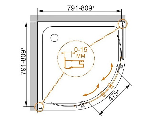 Заказать Душевой уголок Cezares Pratico 80x80 см прозрачное стекло PRATICO-R-2-80-C-Cr в магазине сантехники Santeh-Crystal.ru