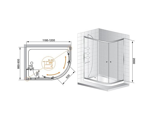 Приобрести Душевой уголок Cezares Anima 120x90 см прозрачное стекло ANIMA-W-RH-2-120/90-C-Cr-R в магазине сантехники Santeh-Crystal.ru