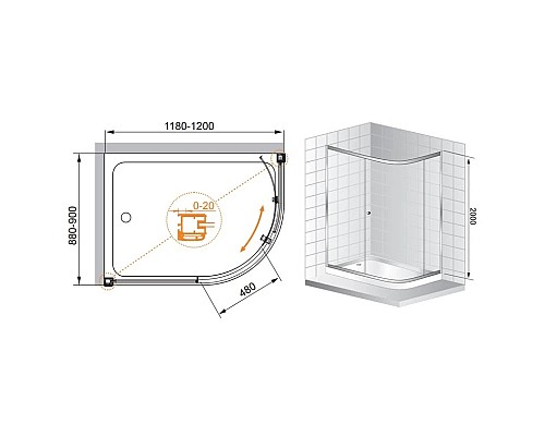 Купить Душевой уголок Cezares Anima 120x90 см прозрачное стекло ANIMA-RH-1-120/90-C-Cr в магазине сантехники Santeh-Crystal.ru