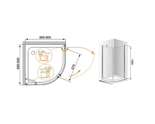 Купить Душевой уголок Cezares Elena 90x90 см прозрачное стекло ELENA-W-R-1-90-C-Cr-L в магазине сантехники Santeh-Crystal.ru