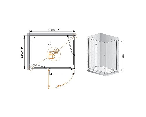 Купить Душевой уголок Cezares Verona 90x80 см прозрачное стекло VERONA-W-AH-1-90/80-C-Cr в магазине сантехники Santeh-Crystal.ru