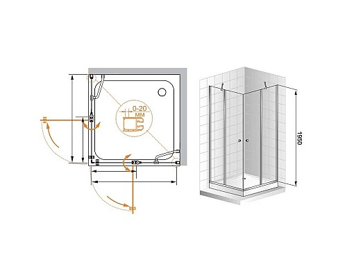 Заказать Душевой уголок Cezares Elena 120x120 см текстурное стекло ELENA-W-A-22-120-P-Cr в магазине сантехники Santeh-Crystal.ru