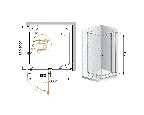 Заказать Душевой уголок Cezares Elena 90x90 см текстурное стекло ELENA-W-A-12-90-P-Cr-R в магазине сантехники Santeh-Crystal.ru