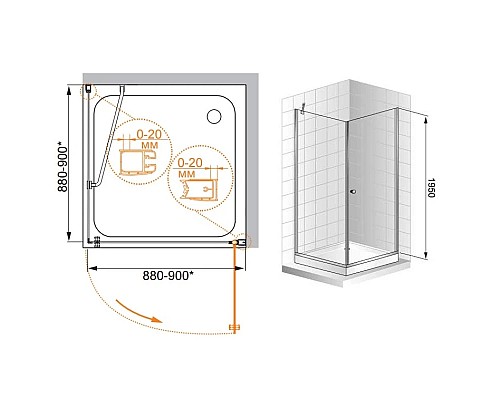 Купить Душевой уголок Cezares Elena 90x90 см текстурное стекло ELENA-W-A-1-90-P-Cr-R в магазине сантехники Santeh-Crystal.ru