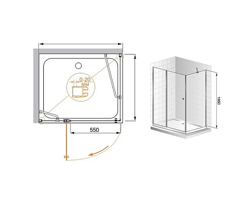 Заказать Душевой уголок Cezares Elena 100x90 см текстурное стекло ELENA-W-AH-1-100/90-P-Cr-L в магазине сантехники Santeh-Crystal.ru