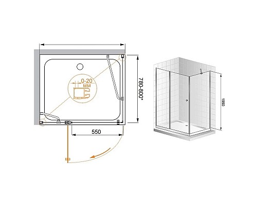 Приобрести Душевой уголок Cezares Elena 120x80 см текстурное стекло ELENA-W-AH-1-120/80-P-Cr-R в магазине сантехники Santeh-Crystal.ru