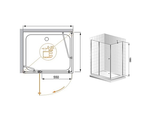 Купить Душевой уголок Cezares Elena 120x90 см текстурное стекло ELENA-W-AH-1-120/90-P-Cr-L в магазине сантехники Santeh-Crystal.ru