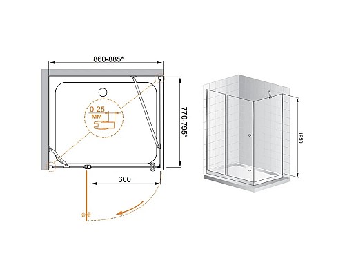 Заказать Душевой уголок Cezares Triumph 90x80 см текстурное стекло TRIUMPH-D-AH-1-90/80-P-Cr-L в магазине сантехники Santeh-Crystal.ru