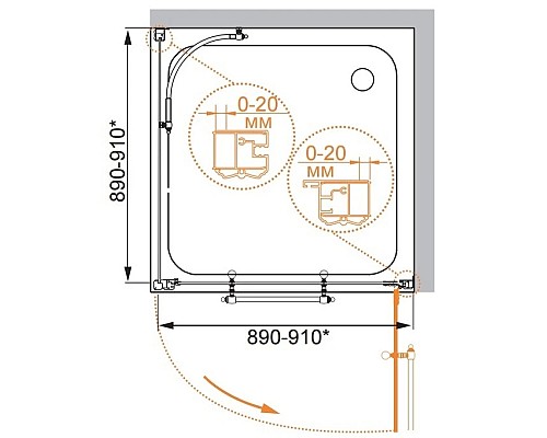 Купить Душевой уголок Cezares Retro 90x90 см прозрачное c матовым узором RETRO-A-A-1-90-CP-Br-L в магазине сантехники Santeh-Crystal.ru