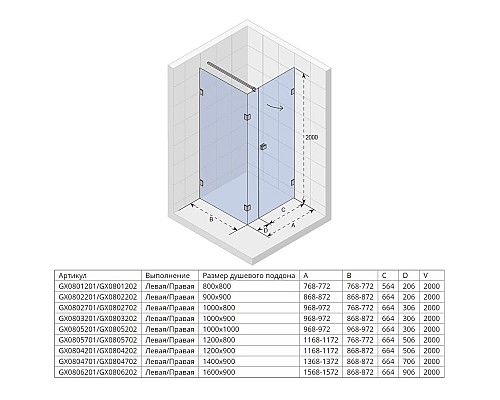 Заказать Душевой уголок 117,2х77,2 см Riho Scandic X204 R G001096120 прозрачное в магазине сантехники Santeh-Crystal.ru