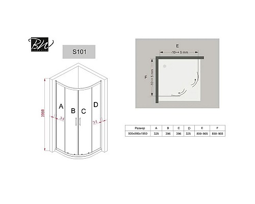 Купить Душевой уголок 90х90 см Black & White Stellar Wind 1019090 прозрачное в магазине сантехники Santeh-Crystal.ru