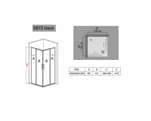 Купить Душевой уголок 90х90 см Black & White Stellar Wind 8729090 прозрачное в магазине сантехники Santeh-Crystal.ru