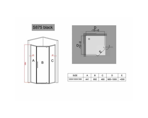 Заказать Душевой уголок 100х100 см Black & White Stellar Wind 8751010 прозрачное в магазине сантехники Santeh-Crystal.ru