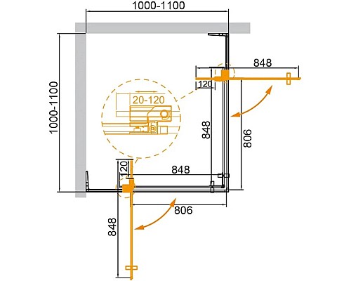 Заказать Душевой уголок 100-110х100-110 см Cezares SLIDER-A-2-100/110-C-Cr прозрачное в магазине сантехники Santeh-Crystal.ru