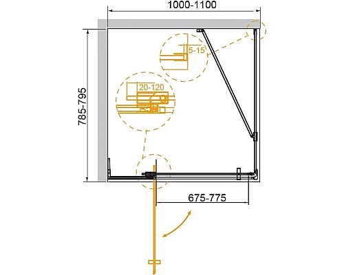 Купить Душевой уголок 100-110х79,5 см Cezares SLIDER-AH-1-80-100/110-BR-NERO бронза в магазине сантехники Santeh-Crystal.ru