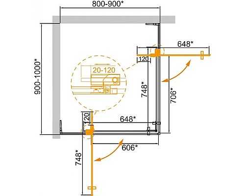 Заказать Душевой уголок 90-100х80-90 см Cezares SLIDER-AH-2-80/90-90/100-BR-Cr бронза в магазине сантехники Santeh-Crystal.ru