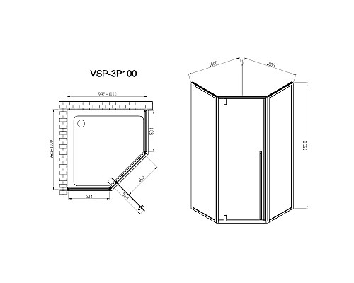 Душевой уголок 100x100 см Vincea Penta VSP-3P100CL прозрачное Душевой уголок 100x100 см Vincea Penta VSP-3P100CL прозрачное