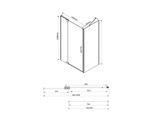 Душевой уголок 88,8-98,8x79 см Vincea Extra VSR-1E901080CL прозрачное