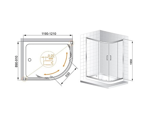 Приобрести Душевой уголок 120x90 см Cezares Porta PORTA-RH-2-120/90-C-Cr прозрачное в магазине сантехники Santeh-Crystal.ru