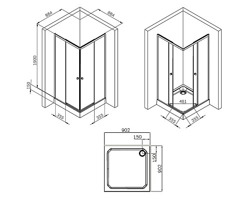 Заказать Душевой уголок 88,4х88,4 см Am.Pm X-Joy W94G-403-9090-MT прозрачное в магазине сантехники Santeh-Crystal.ru