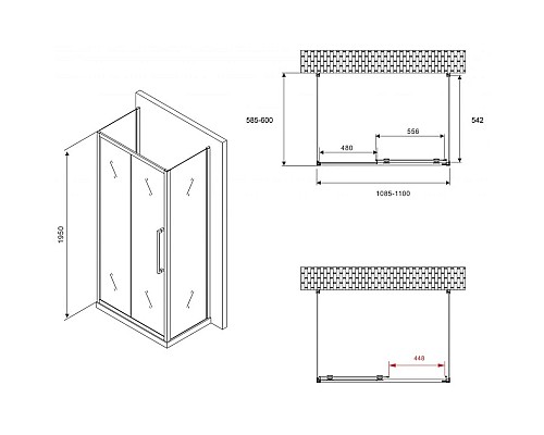 Купить Душевой уголок 110х60 см Abber Schwarzer Diamant AG30110H-S60-S60 прозрачное в магазине сантехники Santeh-Crystal.ru