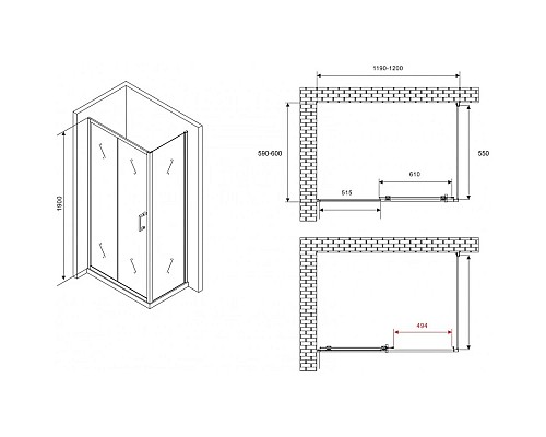 Заказать Душевой уголок 120х60 см Abber Schwarzer Diamant AG301205-S605 прозрачное в магазине сантехники Santeh-Crystal.ru