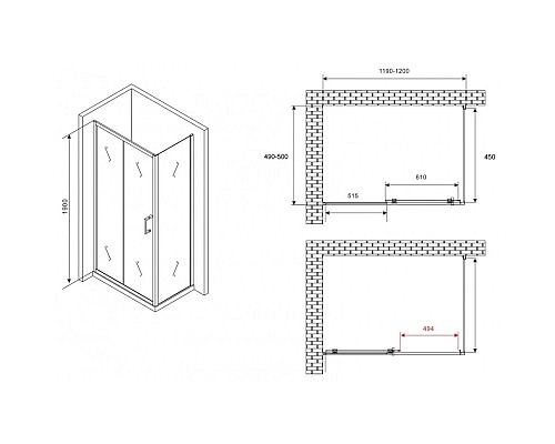 Купить Душевой уголок 120х50 см Abber Schwarzer Diamant AG30120B5-S50B5 прозрачное в магазине сантехники Santeh-Crystal.ru