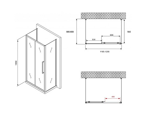 Купить Душевой уголок 120х60 см Abber Schwarzer Diamant AG30120BH-S60B-S60B прозрачное в магазине сантехники Santeh-Crystal.ru