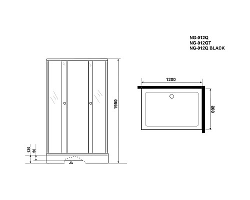 Заказать Душевой уголок с поддоном 120х80х195 см Niagara NG-012-14QT тонированное в магазине сантехники Santeh-Crystal.ru