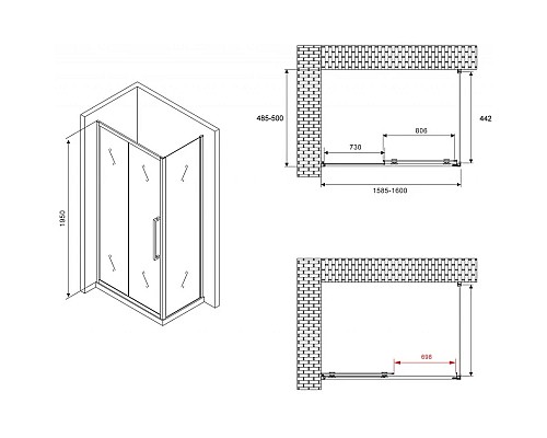 Купить Душевой уголок 160х50 см Abber Schwarzer Diamant AG30160MH-S50M матовое в магазине сантехники Santeh-Crystal.ru