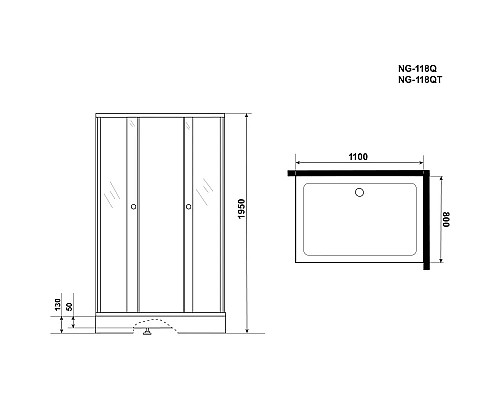 Купить Душевой уголок с поддоном 110х80х195 см Niagara NG-118-14QT тонированное в магазине сантехники Santeh-Crystal.ru