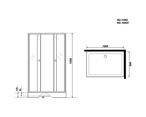 Заказать Душевой уголок с поддоном 120х90х195 см Niagara NG-129-14QT тонированное в магазине сантехники Santeh-Crystal.ru