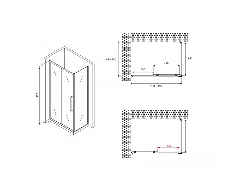 Купить Душевой уголок 150х70 см Abber Schwarzer Diamant AG30150BMH-S70BM матовое в магазине сантехники Santeh-Crystal.ru