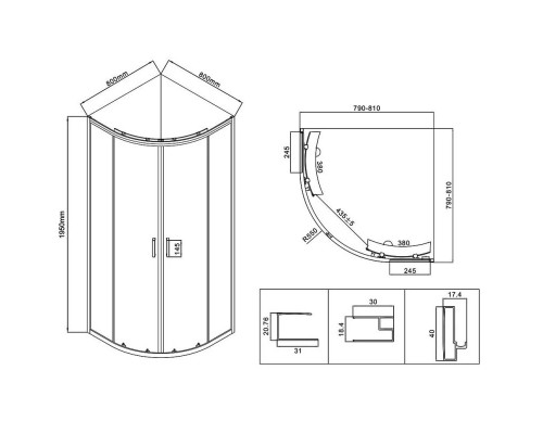 Душевой уголок 80x80 см Vincea City VSQ-5CT800MT текстурное