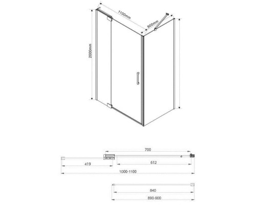 Душевой уголок 98,8-108,8x89 см Vincea Extra VSR-1E101190CLGM прозрачное