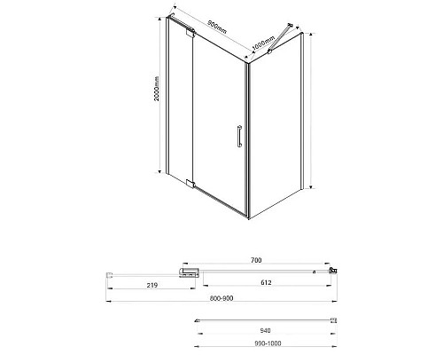 Душевой уголок 78,8-88,8x99 см Vincea Extra VSR-1E809010CLB прозрачное