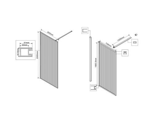 Душевая перегородка Vincea Walk-In HP Art VSW-1HP800FLGM 80 см, профиль вороненая сталь, стекло рифленое