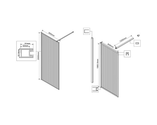 Душевая перегородка Vincea Walk-In HP Art VSW-1HP900FLGM 90 см, профиль вороненая сталь, стекло рифленое