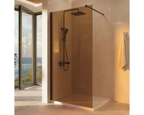 Душевая перегородка Vincea Walk-In VSW-1H900GSB 90 см, профиль черный матовый, стекло янтарное