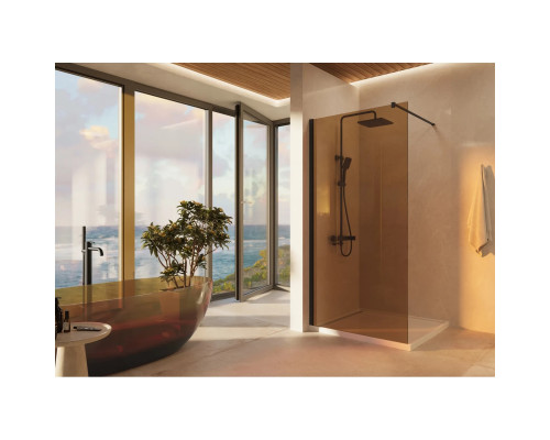 Душевая перегородка Vincea Walk-In VSW-1H900GSB 90 см, профиль черный матовый, стекло янтарное