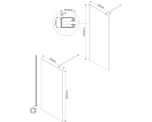 Душевая перегородка Vincea Walk-In VSW-1H700CLBN 70 см, профиль никель матовый, стекло прозрачное
