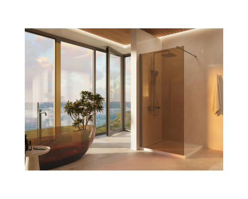 Душевая перегородка Vincea Walk-In VSW-1H100GSGM 100 см, профиль вороненая сталь, стекло янтарное