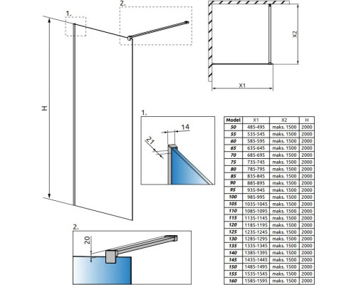 Купить Неподвижная перегородка Radaway Modo II New 125 прозрачное в магазине сантехники Santeh-Crystal.ru
