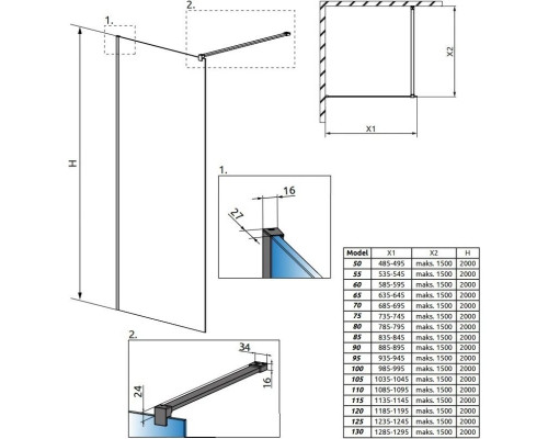 Купить Неподвижная перегородка Radaway Modo X Black II Frame 105 прозрачное в магазине сантехники Santeh-Crystal.ru