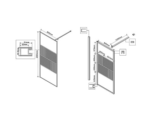 Купить Неподвижная перегородка 90 см Vincea Walk-In HC Art VSW-1HC900CFB прозрачное/рифленое в магазине сантехники Santeh-Crystal.ru